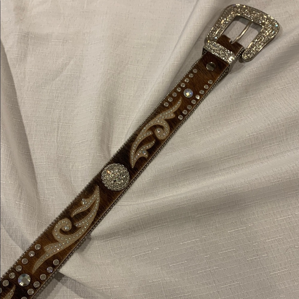 Nocona Pony Fur Rhinestone Western Cowboy Belt Size Small